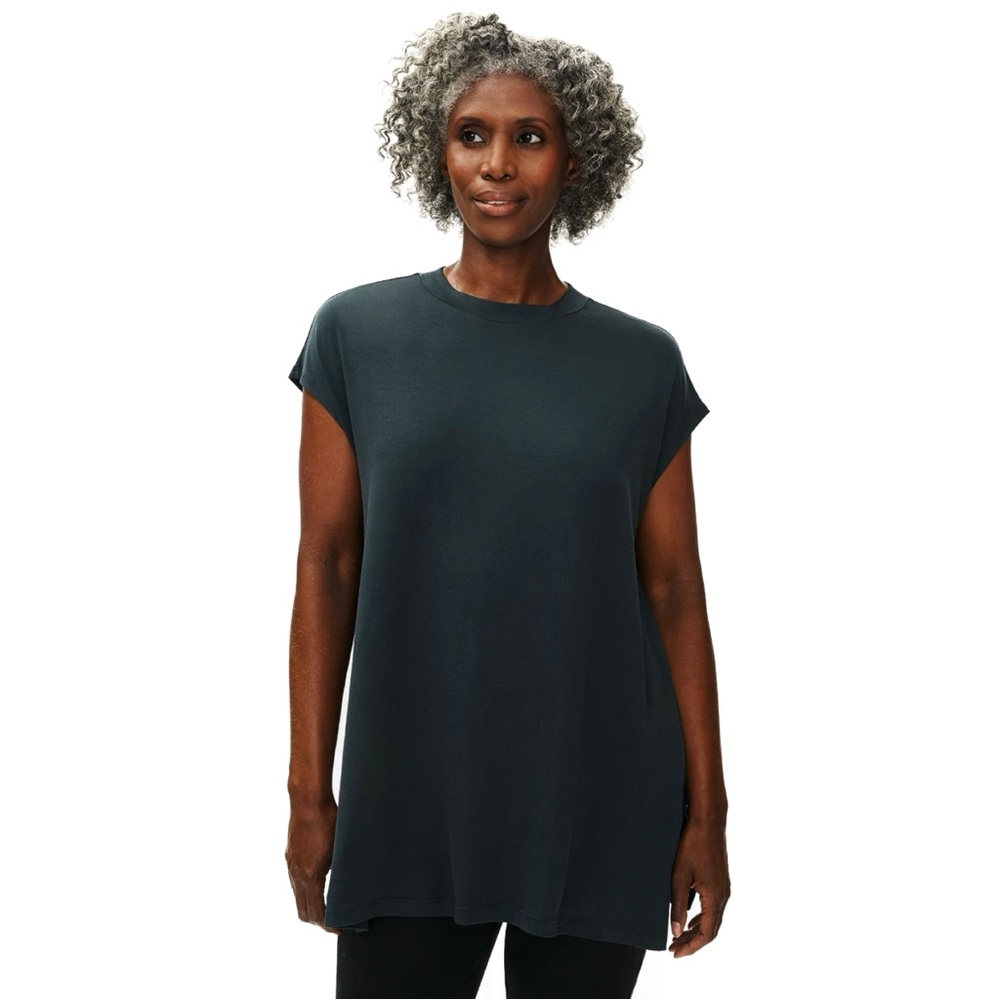 EILEEN FISHER Fine Jersey Crew Neck Tunic in Forest Night Green